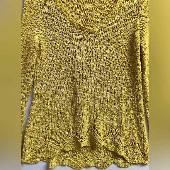 Anthropologie Yellow Bird Peaked Pointelle V-Neck knit  Sweater Sz S - Picture 5 of 13